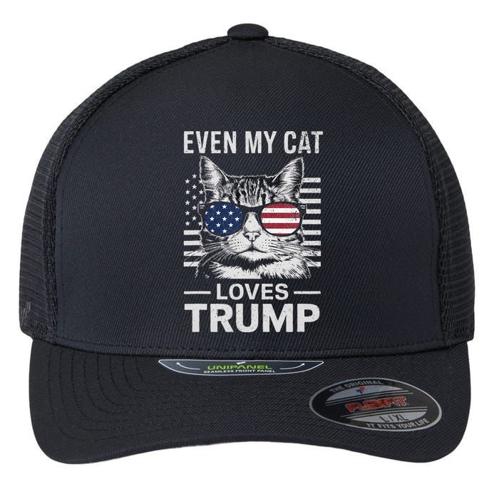 Cat Sunglasses Usa Flag Even My Cat Loves Trump Flexfit Unipanel Trucker Cap