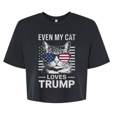 Cat Sunglasses Usa Flag Even My Cat Loves Trump Bella+Canvas Jersey Crop Tee