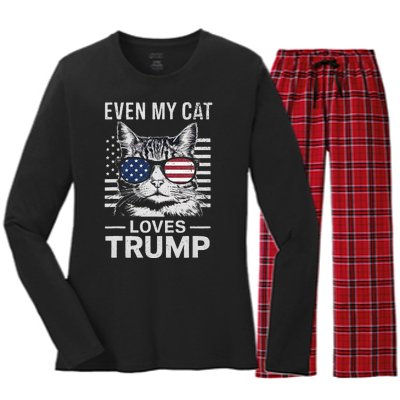 Cat Sunglasses Usa Flag Even My Cat Loves Trump Women's Long Sleeve Flannel Pajama Set 