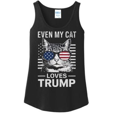 Cat Sunglasses Usa Flag Even My Cat Loves Trump Ladies Essential Tank