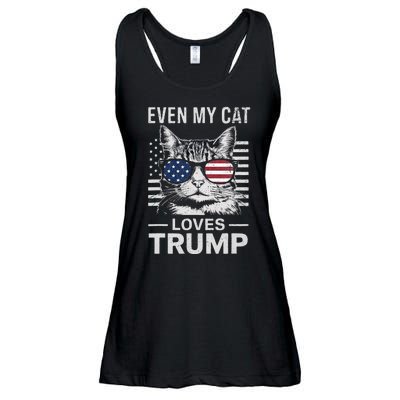 Cat Sunglasses Usa Flag Even My Cat Loves Trump Ladies Essential Flowy Tank