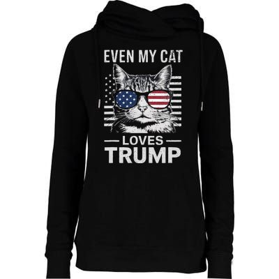 Cat Sunglasses Usa Flag Even My Cat Loves Trump Womens Funnel Neck Pullover Hood