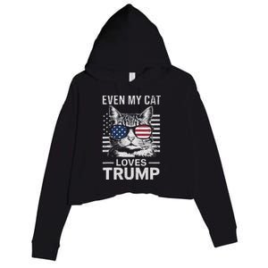 Cat Sunglasses Usa Flag Even My Cat Loves Trump Crop Fleece Hoodie