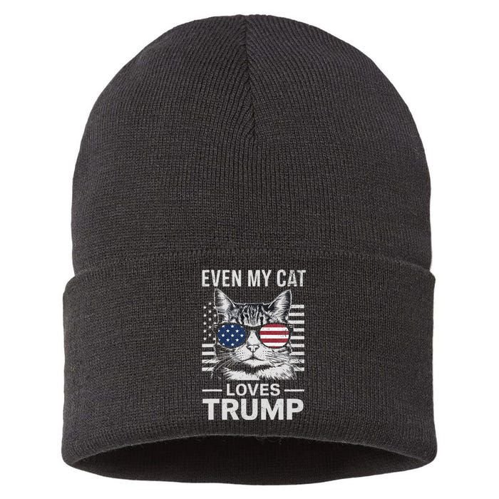 Cat Sunglasses Usa Flag Even My Cat Loves Trump Sustainable Knit Beanie