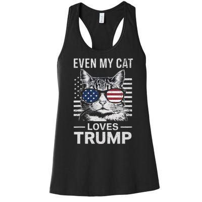 Cat Sunglasses Usa Flag Even My Cat Loves Trump Women's Racerback Tank