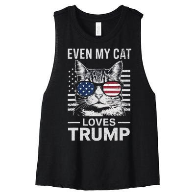 Cat Sunglasses Usa Flag Even My Cat Loves Trump Women's Racerback Cropped Tank