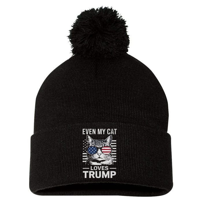 Cat Sunglasses Usa Flag Even My Cat Loves Trump Pom Pom 12in Knit Beanie