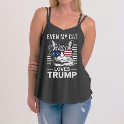 Cat Sunglasses Usa Flag Even My Cat Loves Trump Women's Strappy Tank