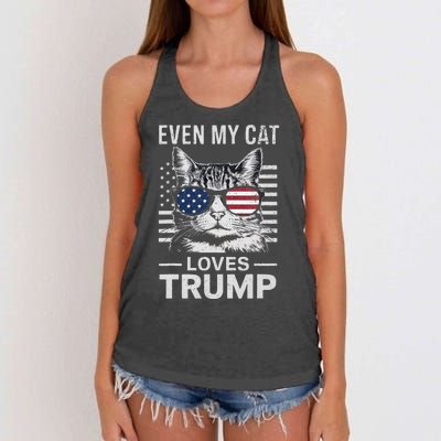 Cat Sunglasses Usa Flag Even My Cat Loves Trump Women's Knotted Racerback Tank