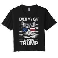 Cat Sunglasses Usa Flag Even My Cat Loves Trump Women's Crop Top Tee