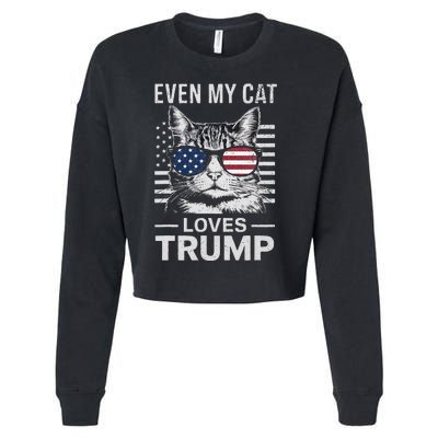 Cat Sunglasses Usa Flag Even My Cat Loves Trump Cropped Pullover Crew