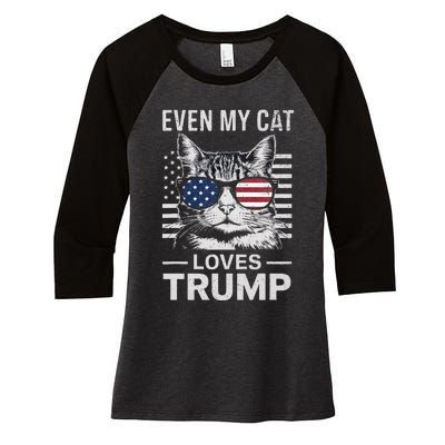 Cat Sunglasses Usa Flag Even My Cat Loves Trump Women's Tri-Blend 3/4-Sleeve Raglan Shirt