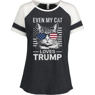 Cat Sunglasses Usa Flag Even My Cat Loves Trump Enza Ladies Jersey Colorblock Tee