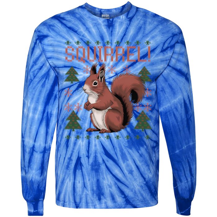 Cute Squirrel Ugly Xmas Pajama Squirrel Christmas Meaningful Gift Tie-Dye Long Sleeve Shirt