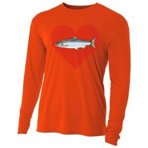 Coho Salmon Valentines Day Fish Love Fingerprint Meaningful Gift Cooling Performance Long Sleeve Crew