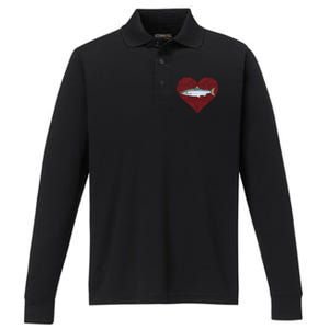 Coho Salmon Valentines Day Fish Love Fingerprint Meaningful Gift Performance Long Sleeve Polo