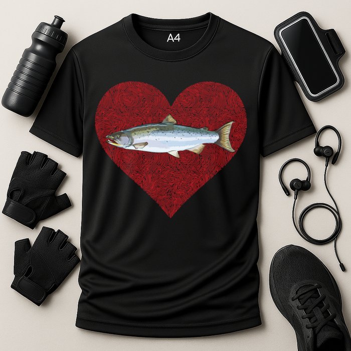 Coho Salmon Valentines Day Fish Love Fingerprint Meaningful Gift Cooling Performance Crew T-Shirt