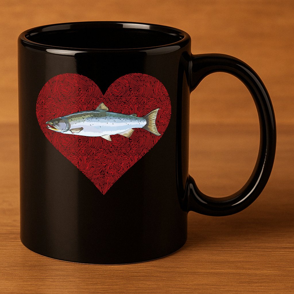 Coho Salmon Valentines Day Fish Love Fingerprint Meaningful Gift 11oz C Handle Ceramic Mug