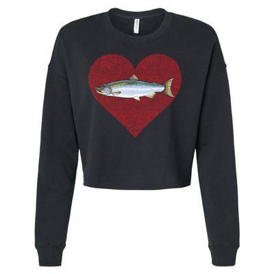 Coho Salmon Valentines Day Fish Love Fingerprint Meaningful Gift Cropped Pullover Crew