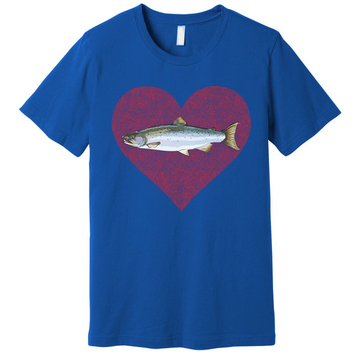 Coho Salmon Valentines Day Fish Love Fingerprint Meaningful Gift Premium T-Shirt