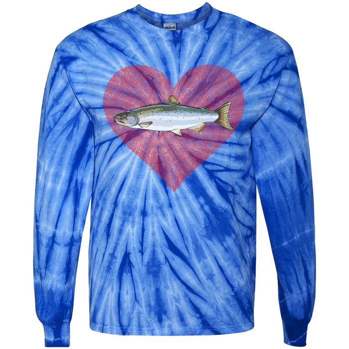 Coho Salmon Valentines Day Fish Love Fingerprint Meaningful Gift Tie-Dye Long Sleeve Shirt