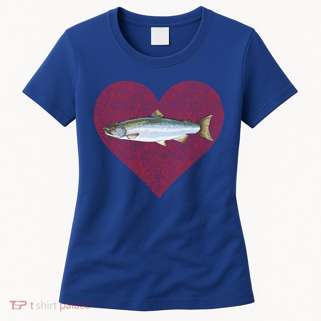 Coho Salmon Valentines Day Fish Love Fingerprint Meaningful Gift Womens T-Shirt