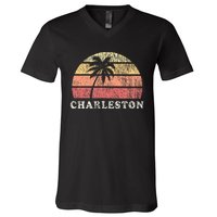 Charleston Sc Vintage 70s Retro Throwback Design V-Neck T-Shirt