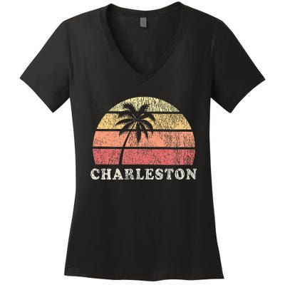 Charleston Sc Vintage 70s Retro Throwback Design Women's V-Neck T-Shirt