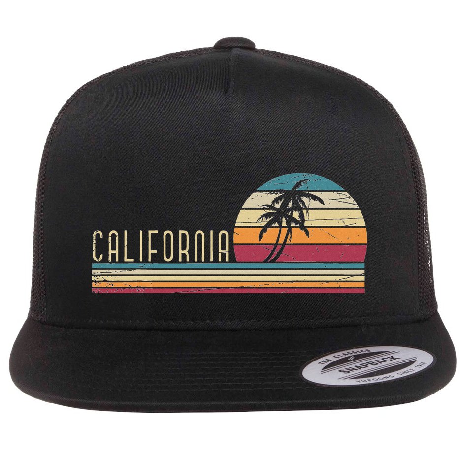 Cali Summer Vacation Ca Palm Trees Usa Retro California Flat Bill Trucker Hat