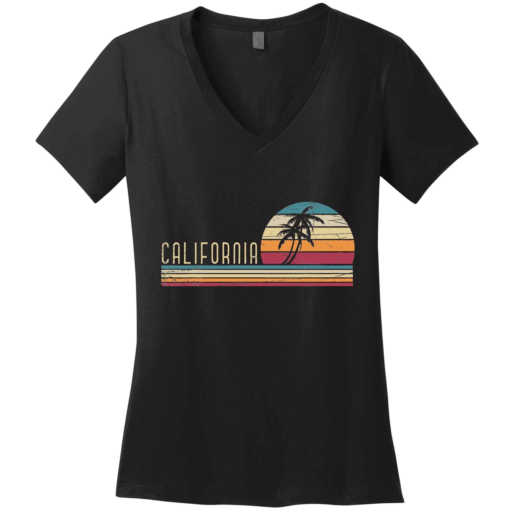 Cali Summer Vacation Ca Palm Trees Usa Retro California Women's V-Neck T-Shirt