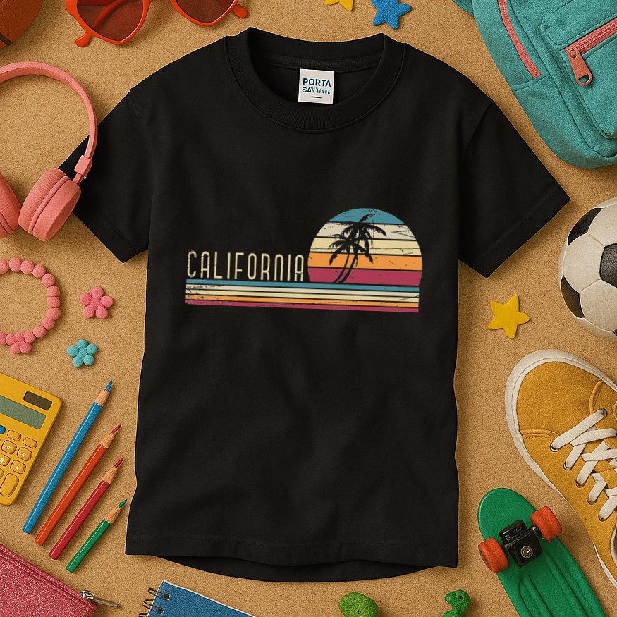 Cali Summer Vacation Ca Palm Trees Usa Retro California Kids T-Shirt