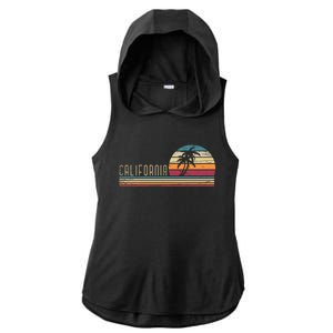 Cali Summer Vacation Ca Palm Trees Usa Retro California Ladies PosiCharge Tri-Blend Wicking Draft Hoodie Tank