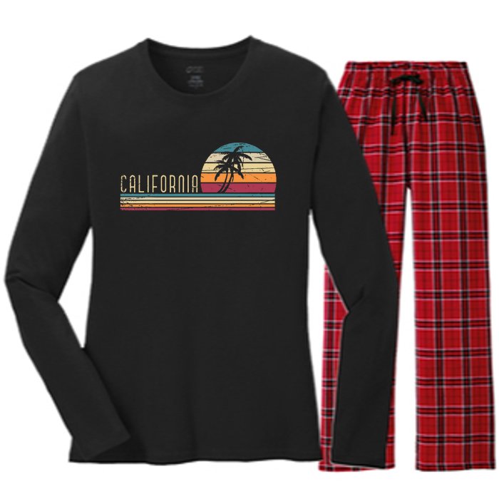 Cali Summer Vacation Ca Palm Trees Usa Retro California Women's Long Sleeve Flannel Pajama Set 