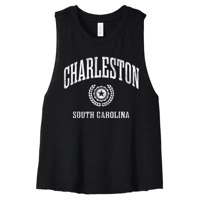 Charleston Sc Vintage College Sports Design Women's Racerback Cropped Tank