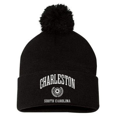 Charleston Sc Vintage College Sports Design Pom Pom 12in Knit Beanie