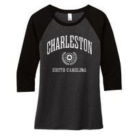 Charleston Sc Vintage College Sports Design Women's Tri-Blend 3/4-Sleeve Raglan Shirt