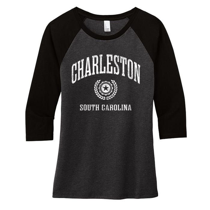 Charleston Sc Vintage College Sports Design Women's Tri-Blend 3/4-Sleeve Raglan Shirt