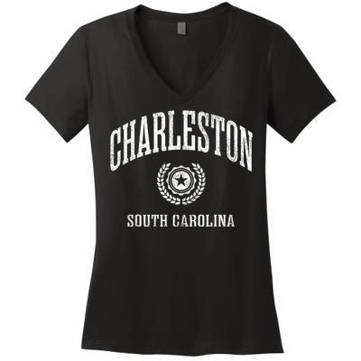 Charleston Sc Vintage College Sports Design Women's V-Neck T-Shirt