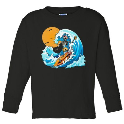 Cool Summer Vacation Skeleton Surfing Hawaii Hawaiian Toddler Long Sleeve Shirt