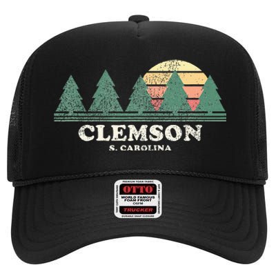 Clemson Sc Vintage Throwback Retro 70s High Crown Mesh Back Trucker Hat