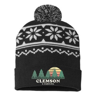 Clemson Sc Vintage Throwback Retro 70s USA-Made Snowflake Beanie