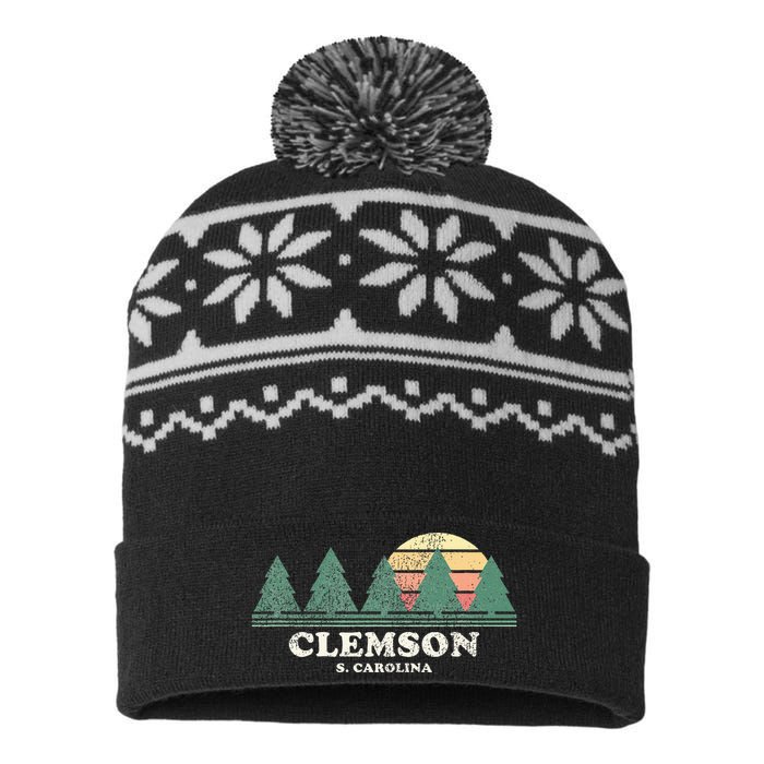 Clemson Sc Vintage Throwback Retro 70s USA-Made Snowflake Beanie