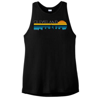 Cleveland Skyline Vintage Retro Sunset Cleveland Cityscape Ladies PosiCharge Tri-Blend Wicking Tank