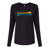 Cleveland Skyline Vintage Retro Sunset Cleveland Cityscape Womens Cotton Relaxed Long Sleeve T-Shirt