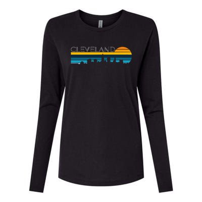 Cleveland Skyline Vintage Retro Sunset Cleveland Cityscape Womens Cotton Relaxed Long Sleeve T-Shirt