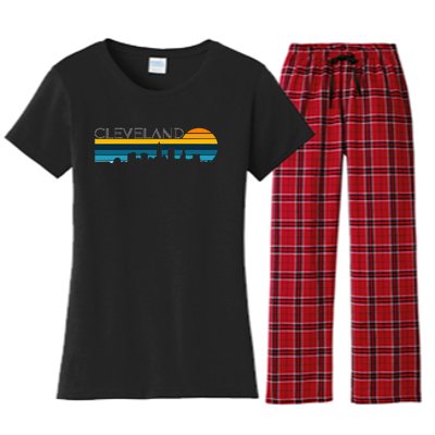 Cleveland Skyline Vintage Retro Sunset Cleveland Cityscape Women's Flannel Pajama Set