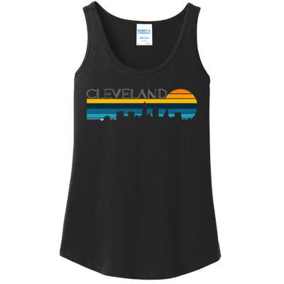 Cleveland Skyline Vintage Retro Sunset Cleveland Cityscape Ladies Essential Tank