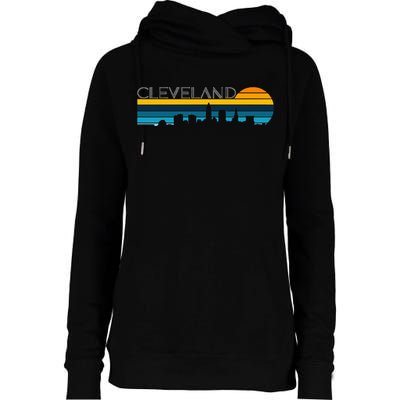 Cleveland Skyline Vintage Retro Sunset Cleveland Cityscape Womens Funnel Neck Pullover Hood