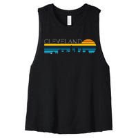 Cleveland Skyline Vintage Retro Sunset Cleveland Cityscape Women's Racerback Cropped Tank