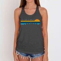 Cleveland Skyline Vintage Retro Sunset Cleveland Cityscape Women's Knotted Racerback Tank